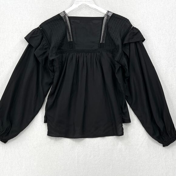 ALLSAINTS Juliette Pintuck Ruffle Top Womens 00 Black Square Neck Balloon Sleeve - Picture 8 of 13